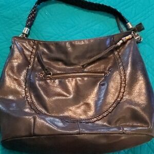 The Sak Shiny Black Leather Shoulder Bag